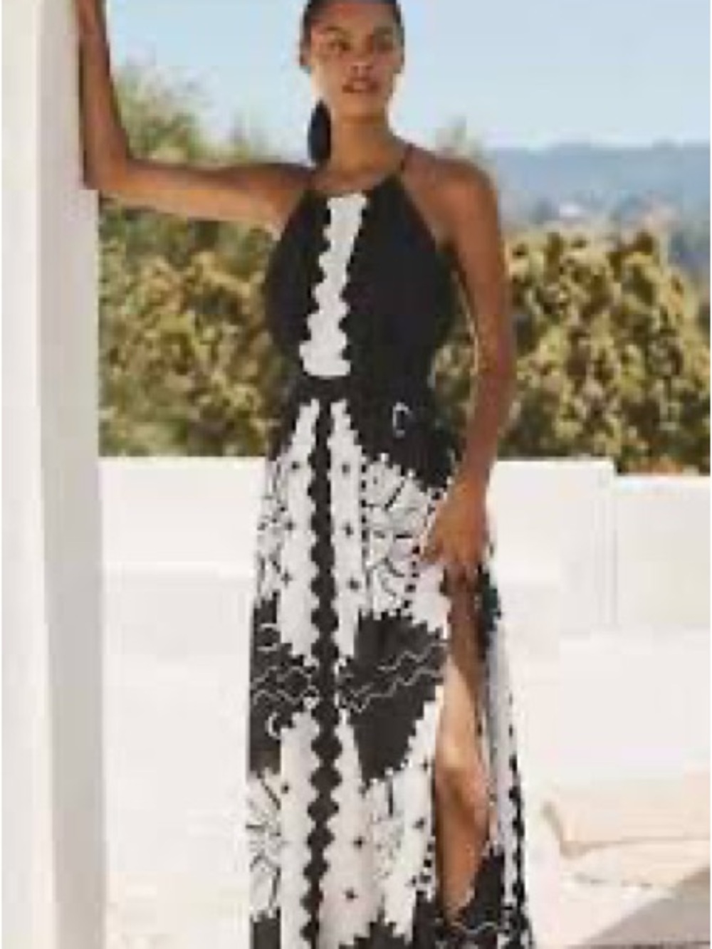 Anthropologie Black and White Halter Maxi Dress with Graphic Motif - Picture 2 of 10